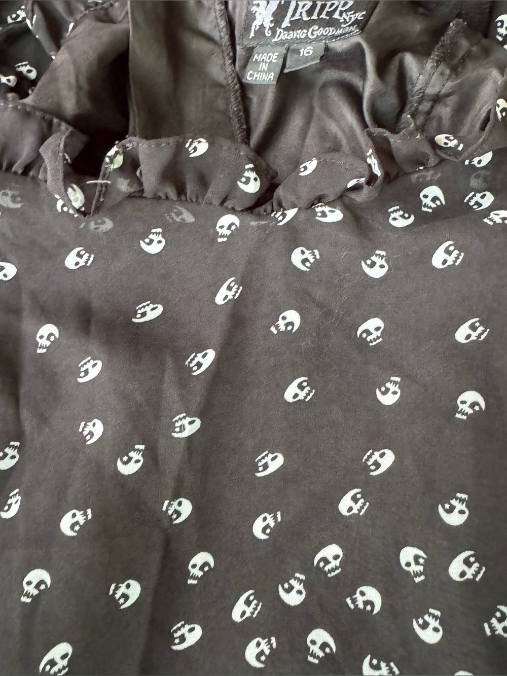 Vintage Tripp NYC Spooky Cute Skull Chiffon Mini Dress 🖤 Sz 16 - Picture 3 of 5
